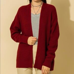 NEW TRENDY BURGUNDY OPEN FRONT CARDIGAN KNIT SWEATER